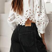 Women's Jeans Section: Women's Horseshoe-Shaped Barrel Jeans, Mid-Waist Wide-Leg Jeans, Loose Fit, Slim Tapered Leg Casual Jeans. - 黑色 - 查看 6