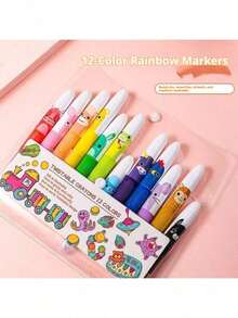 1pc Cute Large Wax Crayon, 12pcs Rotatable & Washable Smooth Large Wax Crayons Suitable For Doodle & Painting - Multicolor - View 4