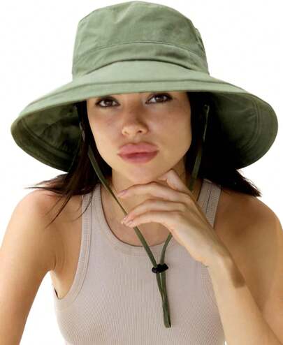 Women's Sun Hat, Gardening Hat, Wide Brim, Ponytail Hole, Beach UV Protection, Breathable Cotton Summer Hat, Foldable Brim