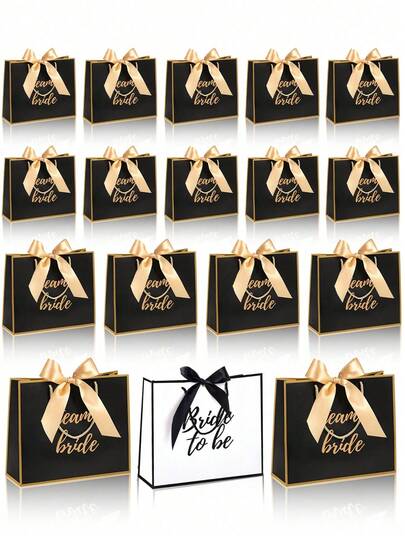 6pcs Bride Gift Bag, Landscape Style Kraft Paper Wedding Decoration Gift Bag, Bridesmaid Gift Bag, With Bow Ribbon,Creative Wedding Decor For Bridal Shower Gift Wrapping Paper Bag, Engagement Bride To Be Wedding Thanks Bridesmaid, Wedding Bachelorette Party Supplies, Wedding Bridesmaid Party Favor Shopping Retail Gift Sacks, Suitable As Wedding Party Favor