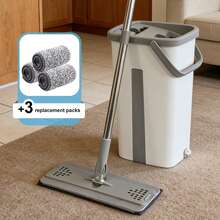 A Versatile Mop Bucket Designed For Both Wet And Dry Cleaning, Complete With A Mop And Three Extra Pads. It Features A 360° Rotating Mop Head, Eliminating The Need For Hand Washing. This Large Mop Is Ideal For Use In Homes, Offices, Hotels - 灰白色 - 查看 5
