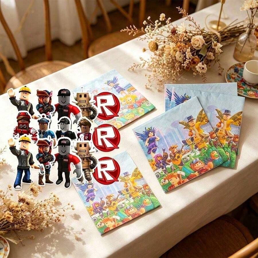 Roblox 30张卡通餐巾纸,双层设计,适用于婚礼、露营、野餐、花园烧烤、生日派对装饰、派对用品 - Roblo 男孩 異形貼紙 紙巾 - 查看 1