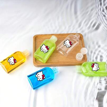 SANRIO 4pcs Hello Kitty Refillable Bottles, Squeeze Lotion Containers, 100ml Travel Essentials, For Shampoo, Conditioner, Cosmetics - Travel Bottles