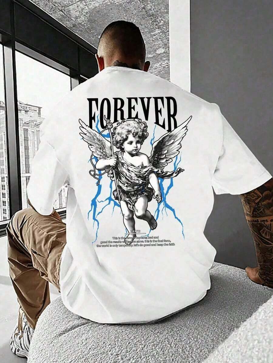 100% Pure Cotton, Breathable And Gentle On The Skin. Classic Crew Neck Design, Slim Fit, And Flattering For All Body Types. Fashionable Print With A Minimalist Style And High-Quality Finish. Unisex Design Perfect For Matching Outfits, Ideal For Everyday Wear, Dates, Leisure, And Streetwear – Versatile And Timeless. - 白色 - 查看 1