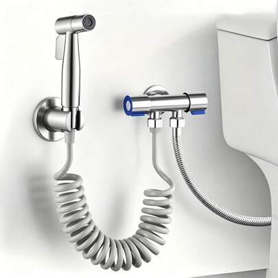 High Pressure Handheld Shower Set - Stainless Steel Bathroom Cleaning Spray Gun With Hose And Wall Mount Bracket, Self-Cleaning Nozzle, Suitable For Toilet/Shower/Pet Cleaning, Durable And Leak-Proof