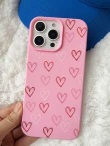 Funda de teléfono con patrón de corazón rosa, compatible con iPhone 17 Pro Max, 17 Pro, 17, 16, 15, 14, 13, 12, 11, adecuada para el Día de San Valentín - Rosa - Ver 23