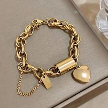 Punk Chunky Golden Color Thick Chain Stainless Steel Bracelets Fashion Design Heart Love Pendant Wrist JewelryNew Year's Gifts Valentine's Day Gifts - 銀色 - 查看 3