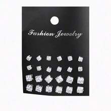 24-72pcs/Set Minimalist Punk Geometric Circle, Square, Heart Zirconia Stud Earrings For Men, Glamorous Party, Festival, Vacation, Music Event, Couple, Party, Date, Gift, Casual Wear ZCDD - 24 片圓形 - 查看 5