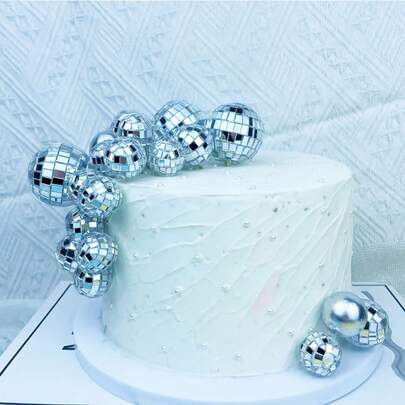 1pc/6pcs/12pcs Multi-Size Silver Disco Mirror Ball With Wooden Stick Cake Topper Decor, Disco Ball Drink Stirrers, Suitable For 70s, 80s And 90s Disco Music Theme Party Decoration, Birthday Party, Wedding, Back To School, Valentine's Day, Mother's Day, Graduation Ceremony And Other Occasions