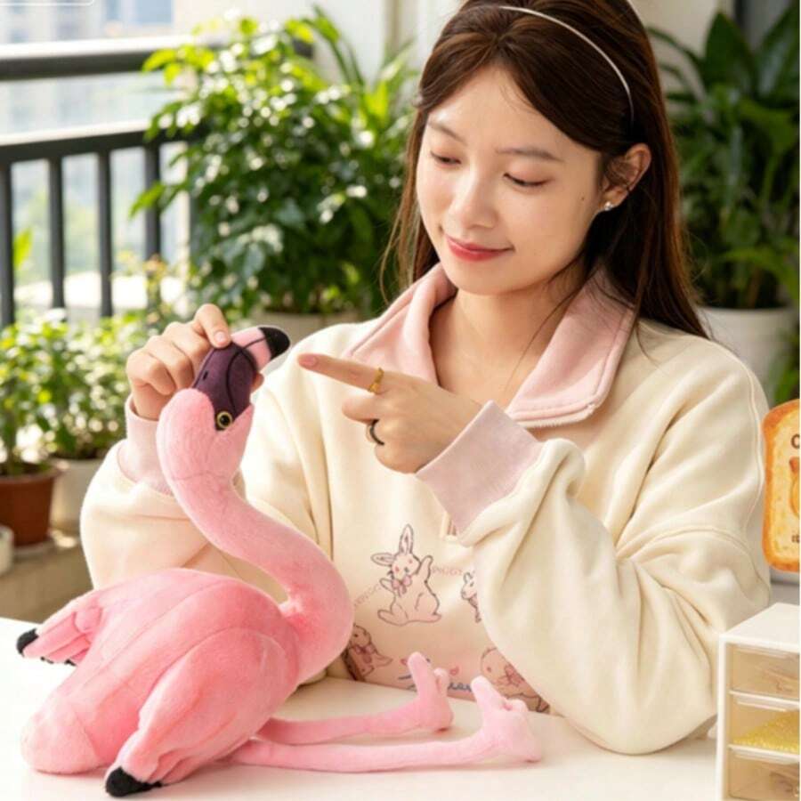 粉紅火烈鳥絨毛枕頭，可摺疊柔軟玩偶，女孩房裝飾玩偶，鮮豔色彩，精湛工藝，光滑面料，舒適觸感，回彈力強，豐滿蓬鬆，適合送給朋友、室友的生日禮物或紀念品 - 彩色 - 查看 1