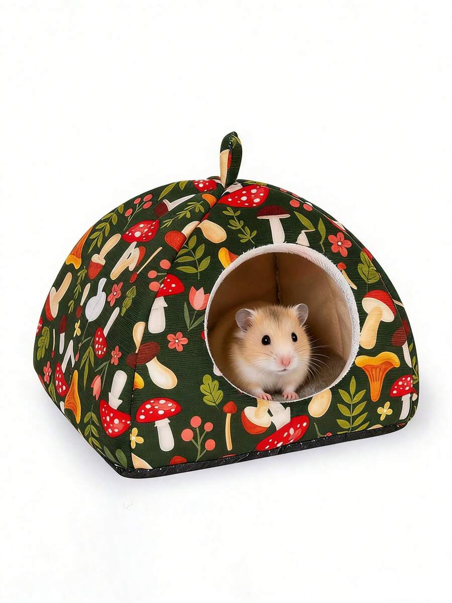 1pc Mushroom Shaped Guinea Pig Hideout, Soft Washable Cushion, Non-Slip Bottom Rabbit Hamster Hideaway, Small Pet Ferret Accessories, Hamster Supplies - Dark Green - View 1