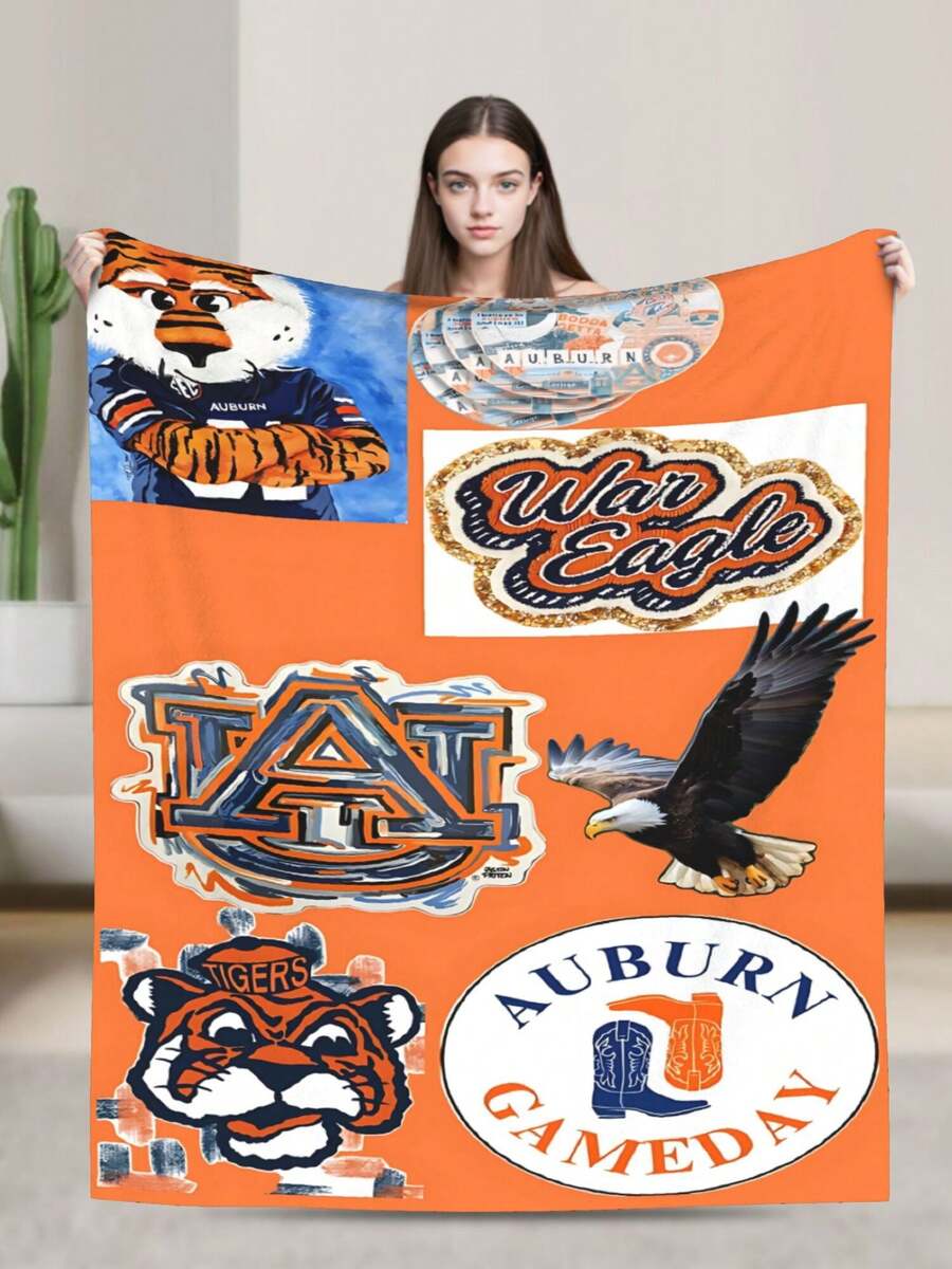 Auburn Merch University Tigers Throw Blanket Warm Blankets Breathable Air Conditioner Blanket For Car Classic Outdoor Blankets For Picnic For All Season - 黑色 - 查看 1