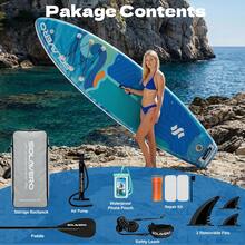 335cm Inflatable SUP Board With Accessories, 3 Removable Fins & Adjustable Paddle | Non-Slip Adult Paddle Board In Various Designs For All Water Activities - Waves - View 5