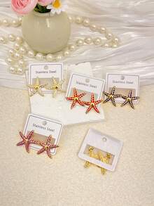 Oversized Star Earrings, Bohemian Style Fashion Beach Earrings Accessories. Retro Holiday Swimwear Accessories, Wedding Dress Accessories - Versatile Jewelry, Suitable For Swimming, Bathing, Sports Wear, Perfect For Valentine's Day, Birthday, Mother's Day, Holiday Surprise. - Multicolor - View 6