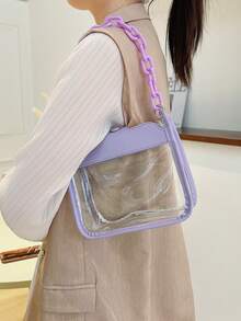 1 Set Bolsa Transparente con Monedero, Bolsa Cuadrada Pequeña Impermeable y Transparente, Bolso Bandolera de PVC con Gran Capacidad para 2025 - Morado - Ver 4