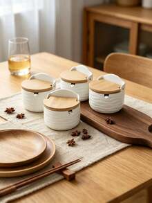 Hũ đựng gia vị vuông nhỏ, tối giản, hình bán nguyệt, màu đen trắng, có vân, dùng trong nhà bếp. - Nhiều màu - Xem 4