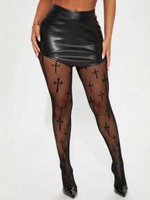 1 đôi quần legging/quần tất cỡ lớn dành cho nữ, họa tiết chữ thập Halloween, thiết kế lưới jacquard họa tiết chữ thập Halloween, gợi cảm và thanh lịch, phù hợp cho các bữa tiệc. - Nhiều màu - Xem 12