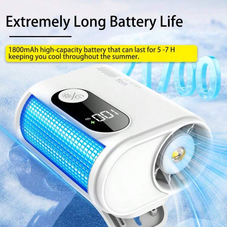 Mini ventilador recargable con clip, 100 ajustes de velocidad, pantalla LED para velocidad y nivel de batería, luz LED, batería de 1800mAh, clip desmontable, rotación de 360°, adecuado para cochecitos, camping, viajes - A - Añade 8