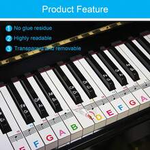Lrokimg 1 Pack Piano Keyboard Stickers For 88_76_61_54_49 Keys, Colorful And Removable Piano Stickers For Beginners, Keyboard Letters Labels, Eye-Catching Notes - White - View 3