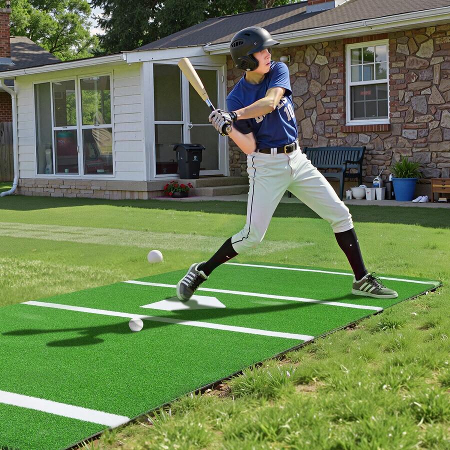 Baseball Hitting Mat, 12x6 Ft Batting Cage Mat, Batters Box Turf Mats, Softball Batting Practice Equipment With Home Plate And Anti Fade Turf, Portable Training Aid For Indoor Outdoor, Green - 12 X 6 Ft, Green - View 1