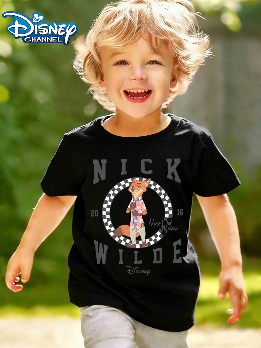 Disney Ninik T-Shirt, Black Background NICK WILDE Checkerboard Pattern Print Pattern Summer Tops,Short-Sleeved Casual And Cute Style Children's Clothing Design, Girl Clothes For Kids Clothes ,Ropa Para Niños,Teen Girls Clothes, Summer Clothes,Boys Summer Outfits,Boys Clothes,Perfect For Cool Girls. Comfortable And Breathable Children's Short-Sleeved T-Shirt. Comfortable And Casual Wear All Year Children's Clothes,Comfortable & Lightweight, Iconic Print For Mix-And-Match Outfits,Suitable For Both Boys And Girls. - màu đen - Xem 1