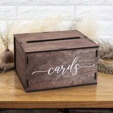 Scatola portacarte da matrimonio in legno vintage, decorata con il testo "Greeting Card", porta-carte regalo in legno marrone con slot per le carte, adatta per matrimoni, festa di nascità, feste di laurea e altri regali - Multicolore - Visualizzare 2