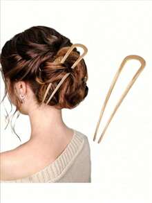 1/2pcs Large Elegant Gold U-Shaped Metal Hair Clip - Suitable For Thick Long Hair, Women's French Hair Clip, Bun Extender, Bun Wig, Bun Shaper, Hair Clip, Hair Accessories, For Outdoor Activities, Vacation, Travel, Outfit Accessories, And Gifting,Festival,Birthday - Multicolor - View 4