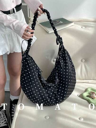 1个时尚休闲风格女士斜挎包，大容量多功能单肩包，波点面料，褶皱肩带，适合日常使用。学院风包包，适合女学生，也适合年轻女性——外出、购物、上课、约会、女士礼物、办公、工作、旅行。