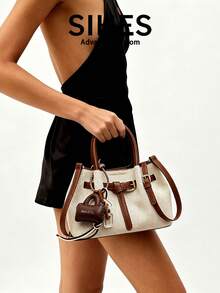 1pc Solid Color PU Leather Women's Shoulder Bag, Fashionable Handbag, Adjustable Strap, Suitable For Girls, Ladies, College Students, Young Professionals, Office Workers, Great For Office, School, Work, Business, Commute, Outdoor, Travel, Shopping (Comes With Pendant) - Coffee - View 3