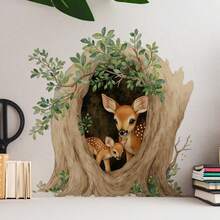 1pc 2D/FLAT, Self-Adhesive Wall Stickers With Tree Hole & Deers Decoration Pattern, Forest - Style PVC Stickers, Suitable For Wall Decoration - A - View 7