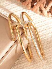 1 pieza Pulsera de acero inoxidable chapada en oro de 18K premium, de alta calidad, nunca se desvanece, incrustada con diamantes, adecuada para uso diario de mujeres, también es un gran regalo - Multicolor - Ver 1