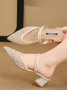 2024 New Arrival Women's Sandals, Versatile Fairy Style Elegant Mid Heel Closed Toe Mules, Suitable For Summer - Beige - View 3