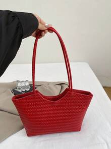 Bolso de mano de gran capacidad para mujer, nueva llegada de bolso de hombro minimalista para ir al trabajo - Rojo - Ver 11