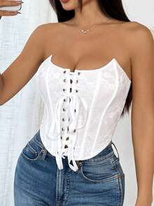 Áo hai dây crop top màu trắng gợi cảm, buộc dây - Phù hợp cho trang phục thường ngày phong cách đường phố. - trắng - Xem 4
