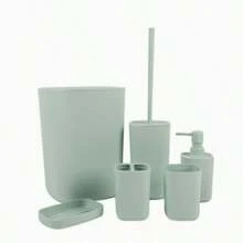6pcs Mint Green Bathroom Accessories Set, Including Soap Dispenser, Toothbrush Holder, Tumbler, Soap Dish, Toilet Brush Holder And Trash Can, Modern Minimalist Bathroom Storage Set, PP Material, Shatterproof, Easy To Clean, Suitable For Home, Apartment, Dorm, Hotel, Spa, Matching All Bathroom Decor, Ideal Housewarming Gift, Essential Mint Green Bathroom Essentials, Compact Space-Saving Countertop Storage Design - Multicolor - View 2