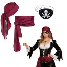 3pcs Caribbean Pirate Captain Costume Accessories Set, Including Pirate Hat & Scarf, Eye Patch, Renaissance Style, Cosplay, Carnival Party, Unisex Pirate Outfit, Beach Party, Performance Props - Multicolor - View 10
