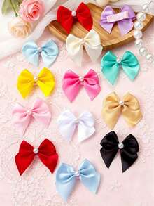 10pcs Random Color Fashionable Smooth Fabric Bow Barrettes With Beads Decor, Swallow Tail Hair Clips, Accessories For Daily Wear - Multicolor - View 3