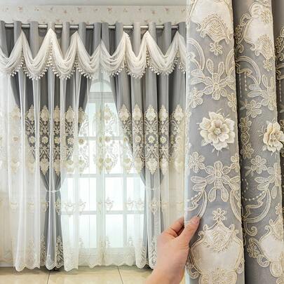 1 tấm rèm cửa sổ kiểu Châu Âu mộng mơ cho phòng khách/ban công, rèm voan dày dặn, xếp ly trang trí, họa tiết thêu hoa thanh lịch, phù hợp cho phòng ngủ, phòng khách, giúp tăng thêm vẻ đẹp cho không gian.
