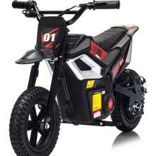 Gaderth 24V Ride On Motorcycle For Kids, 350w Mini Dirt Bike With Rear Wheel Suspension,13.67 MPH Max Speed, 12 Miles Range,Twist Grip Throttle, Built-In Music,And Comfortable Leather Seats - Black - View 2