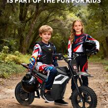 Gaderth 24V Ride On Motorcycle For Kids, 350w Mini Dirt Bike With Rear Wheel Suspension,13.67 MPH Max Speed, 12 Miles Range,Twist Grip Throttle, Built-In Music,And Comfortable Leather Seats - Black - View 4