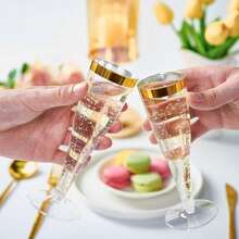 100/50/25/8/1件套透明金色香槟杯、葡萄酒杯、鸡尾酒杯、婚礼祝酒杯，适用于母亲节、父亲节、派对、婚礼、生日、返校季、同学聚会、团队建设、节日和大型活动，可重复使用玻璃器皿 - 查看 7