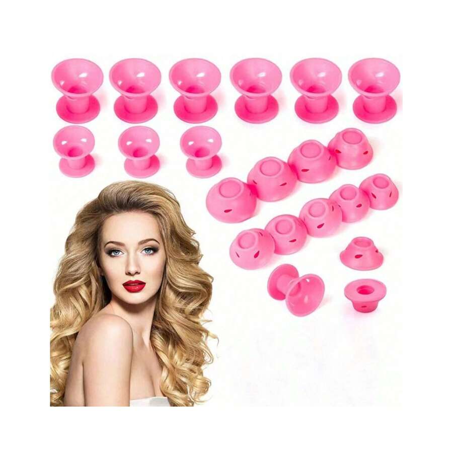 30/20/10/1pc Pink & Blue Silicone Hair Curlers, No Heat Damage Design, Portable & Easy To Use, Create Natural Waves & Bangs, Suitable For Short & Medium Hair, Home & Travel - Multicolor - View 1