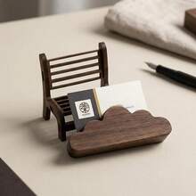 1个黑胡桃木云朵名片夹，创意实木名片夹，可爱桌面名片收纳架，坚固耐用，云朵造型设计 - 查看 8