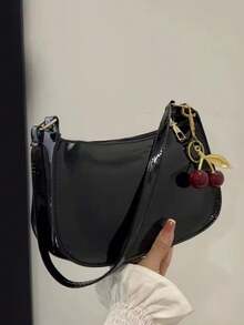 Elegancy Patent Leather Shoulder Bag + Cherry Keychain - New Release - 黑櫻桃 - 查看 1