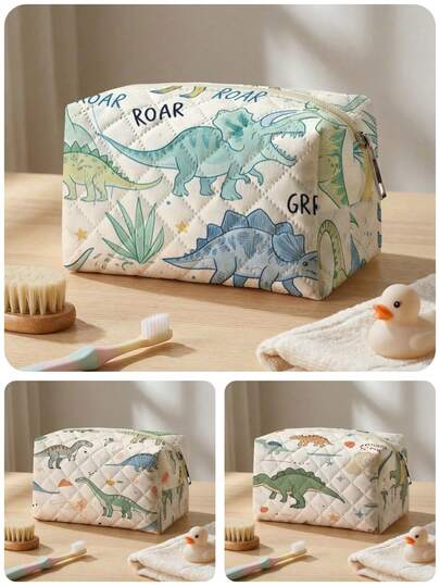 1pc Extra Large Capacity, Ultra Lightweight, Versatile Practical Makeup Bag, Cartoon Dinosaur Print, Portable Cosmetic Organizer, Multi-Functional Storage Pouch, Travel Toiletry Bag, For Small Items, Travel Storage Bag, Suitable For Home, Gifts, Vacation And Holidays, Teenager Toiletry Organizer, School Makeup Bag, Back To School Supplies, Cosmetics And Toiletries Storage, School Supplies, Storage Bag, Room Essentials