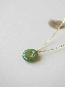 1pc 18K Gold Stainless Steel Faux Green Jade Round Pendant Necklace, Suitable For Women's Daily Wear, Valentine's Day Gift - Nhiều màu - Xem 7