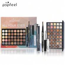 POPFEEL 40色眼影盘套装，哑光和珠光眼影盘，含眼影刷、睫毛膏、眉笔，持久防晕染彩妆套装，新手彩妆套装，女士旅行礼物 - 咖啡棕 - 查看 3