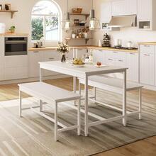 FENGSUN Moderno Mesas De Comedor Rectangular Con 2 Bancos Minimalist - Blanco - Ver 6