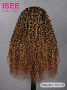 ISEE Hair Wear Go 半头假发 水波纹 灵活贴合 三合一半头假发 带抽绳 适合初学者 渐变棕色假发 黑色发根 180% 密度 14-16 英寸波波头 18-28 英寸常规长度 未经加工的处女发 - S1/4/30 - 查看 5