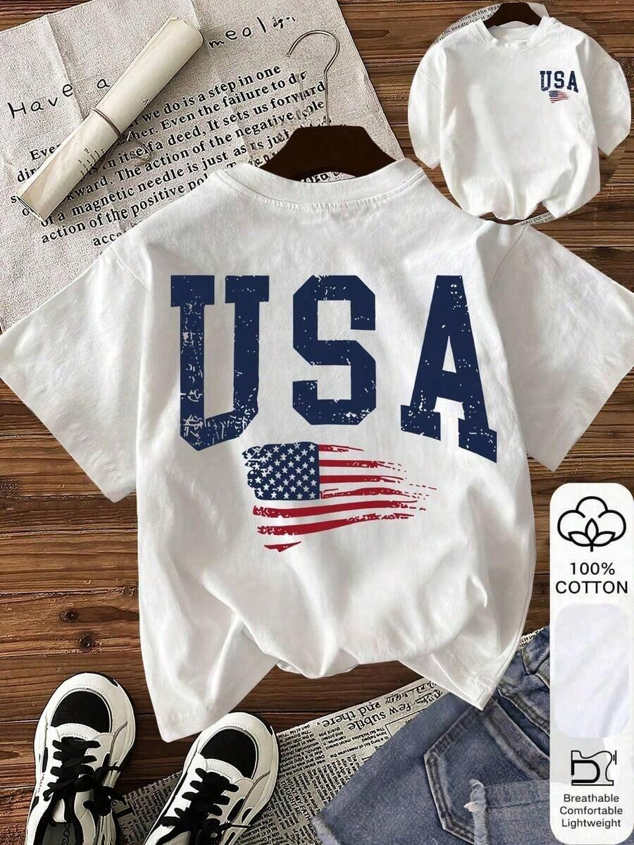 Women's Casual Cherry Slogan Pattern Round Neck Short Sleeve T-Shirt, Summer Outfit For Women - Weiss 2 - View 1